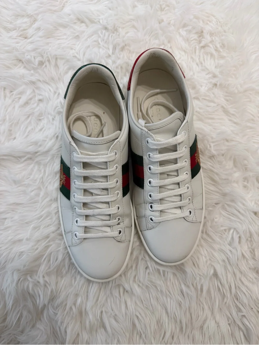 Gucci Ace Women's Sneakers White Leather Web Bee Size 35.5 US 5.5